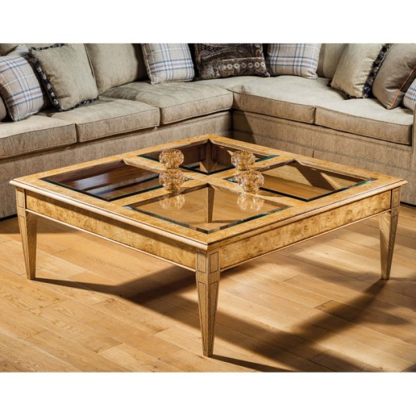 AMC 60 Square Glass Top Coffee Table Burr Oak